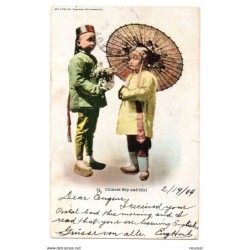 Tarjeta postal de  chinese boy and girl circulada 1904