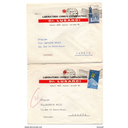 2 cartas de 1958 con publicidad de laboratorio chimico