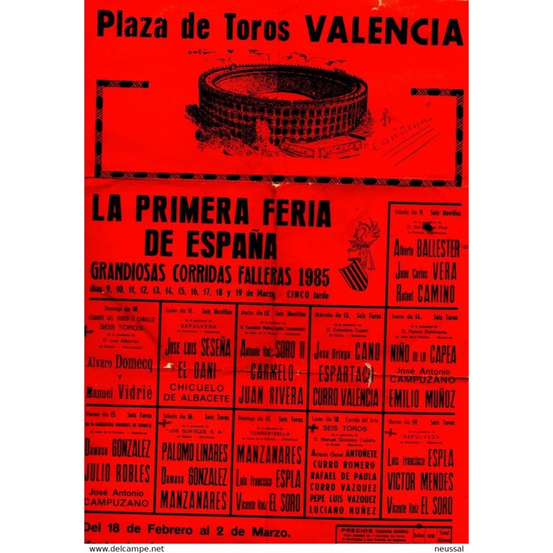 Poster de 1985 corrida de toros Valencia Poster de 1985 corrida de toros Valencia