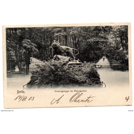 Tarjeta postal de berlin lowengruppe im thiergarten circulada de 1903