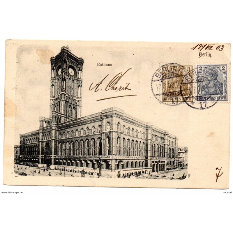 Tarjeta postal berlin rathaus circulada de 1903 Tarjeta postal berlin rathaus circulada de 1903