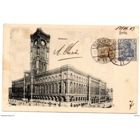 Tarjeta postal berlin rathaus circulada de 1903