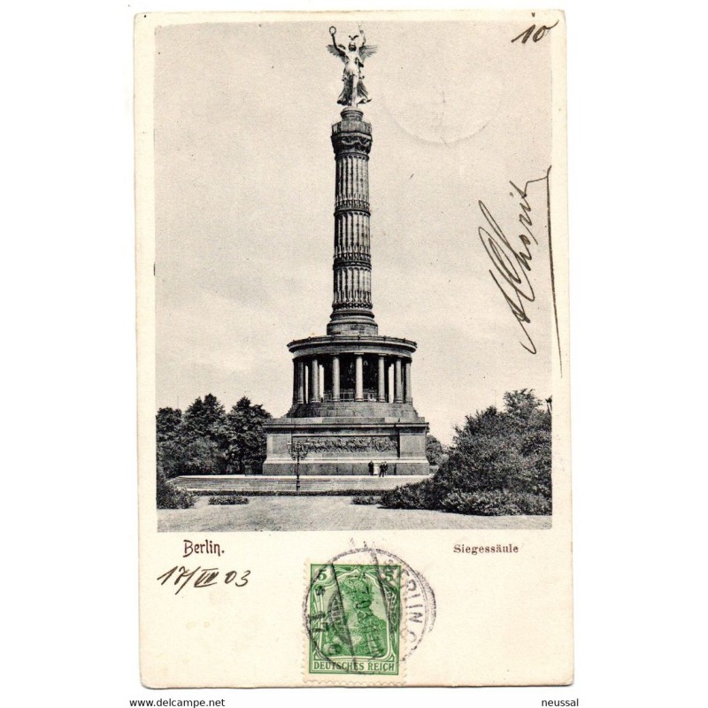 Tarjeta postal berlin siegessaule circulada de 1903 Tarjeta postal berlin siegessaule circulada de 1903