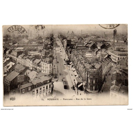 Tarjeta postal de roubaix  rue de la gare circulada 1910