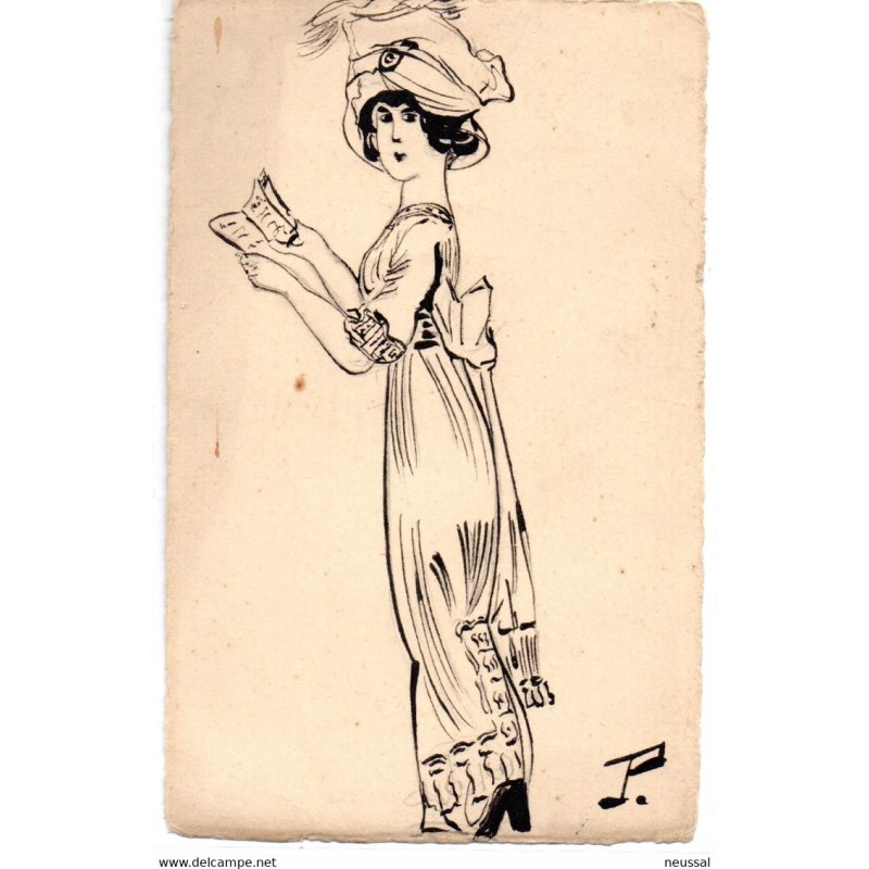 Tarjeta postal de mujer leyendo Tarjeta postal de mujer leyendo