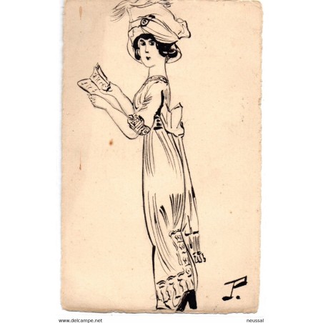 Tarjeta postal de  mujer leyendo