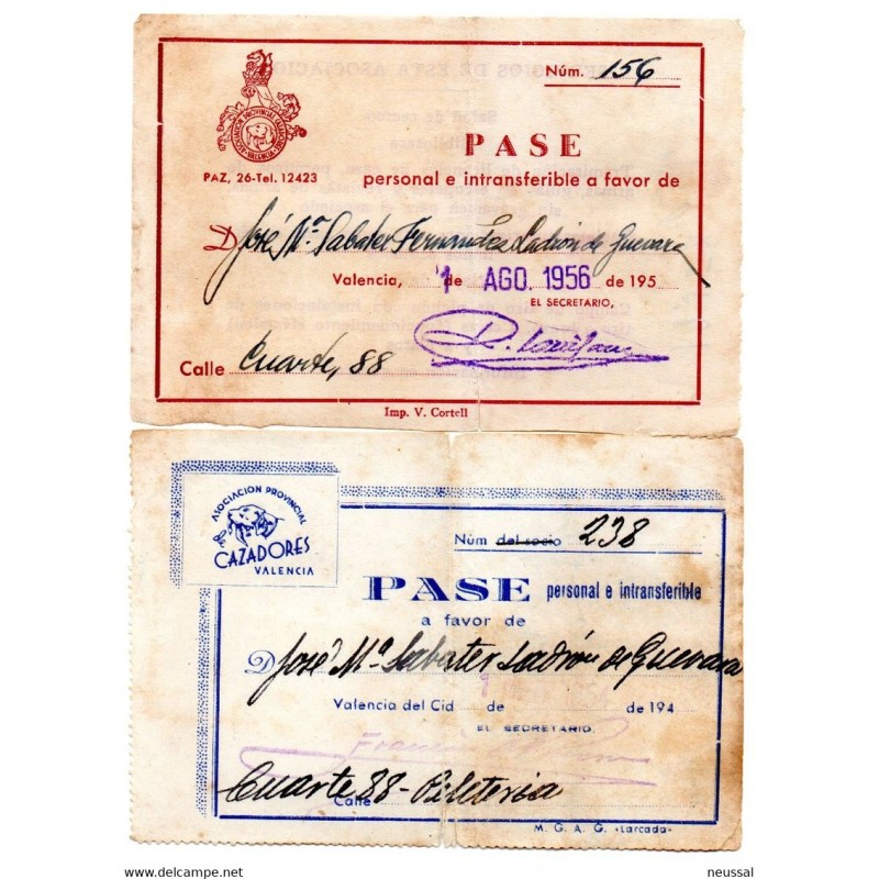 2 pases de asociacion provincial de cazadores de valencia 2 pases de asociacion provincial de cazadores de valencia