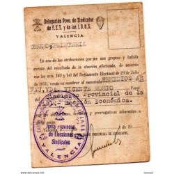 Tarjeta de delegacion provincial de sindicatos de FET y de las Jons