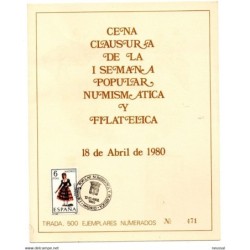 Tarjeta grande con matasellos  commemorativo de  1980 cena clausura