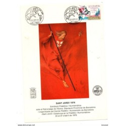 Tarjeta  grande  con matasellos commemorativo de sant jordi de 1980