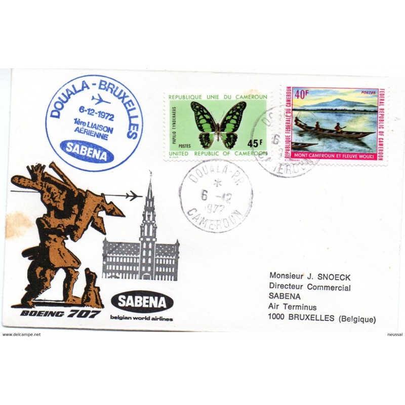 Sobre de primer vuelo de doualabruxellas Camerun Sobre de primer vuelo de doualabruxellas Camerun