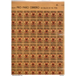 Pliego completo de 100 sellos pro paro obrero  mallorca  15 ptas