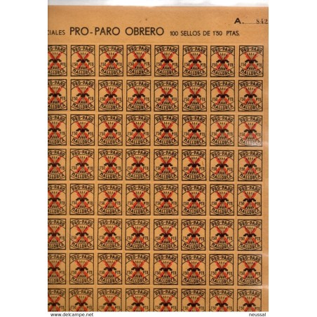 Pliego completo de 100 sellos pro paro obrero  mallorca  15 ptas