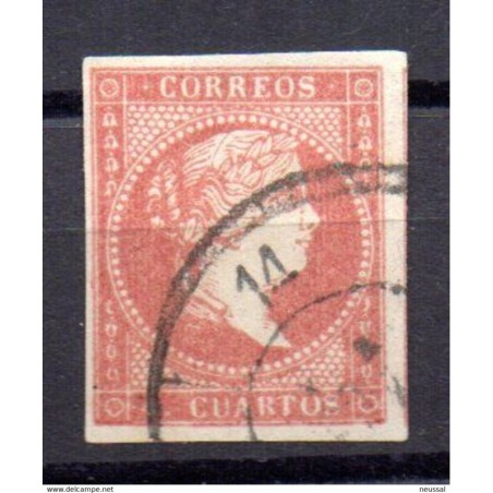 Sello cuatro cuartos sin filigrana con matasellos rueda carreta 14