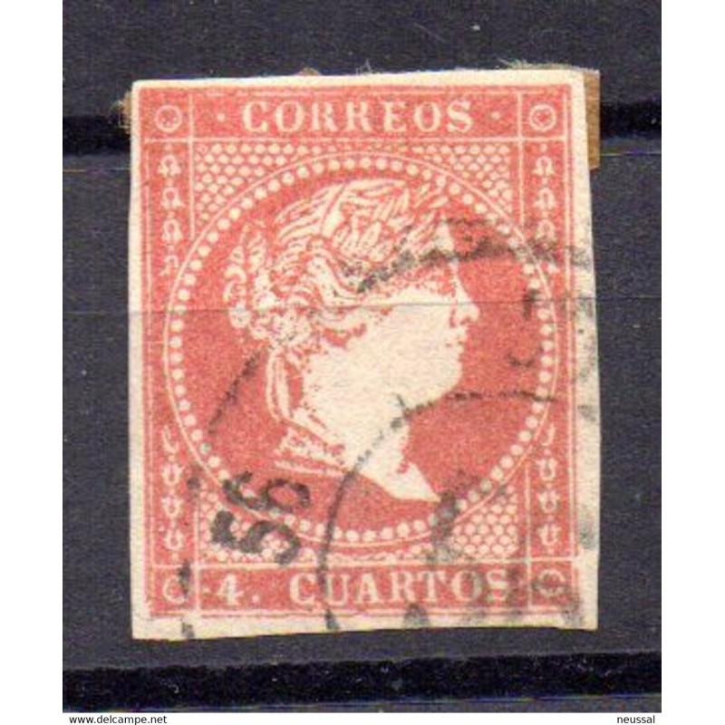 Sello cuatro cuartos sin filigrana con matasellos rueda carreta 56 Sello cuatro cuartos sin filigrana con matasellos rueda carreta 56