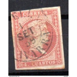 Sello cuatro cuartos sin filigrana con matasellos navarra