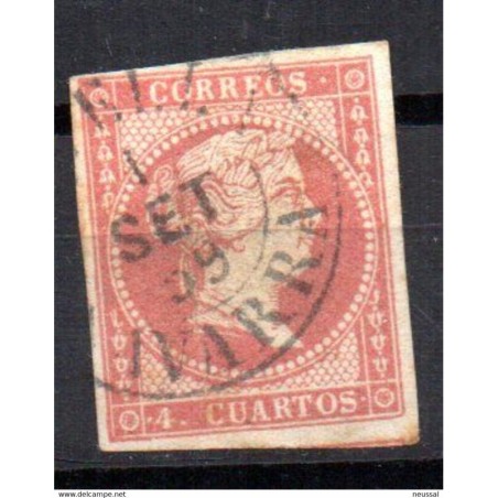 Sello cuatro cuartos sin filigrana con matasellos navarra