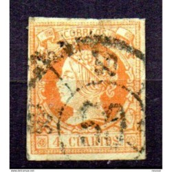 Sello cuatro cuartos de 1860 rueda de carreta 50
