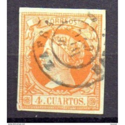 Sello cuatro cuartos de 1860 matasellos de zafra