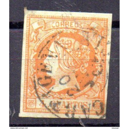 Sello cuatro cuartos de 1860 matasellos de cartagena