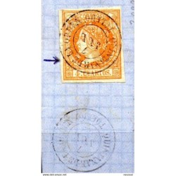 Sello cuatro cuartos de 1860 matasellos de quintanar de la orden