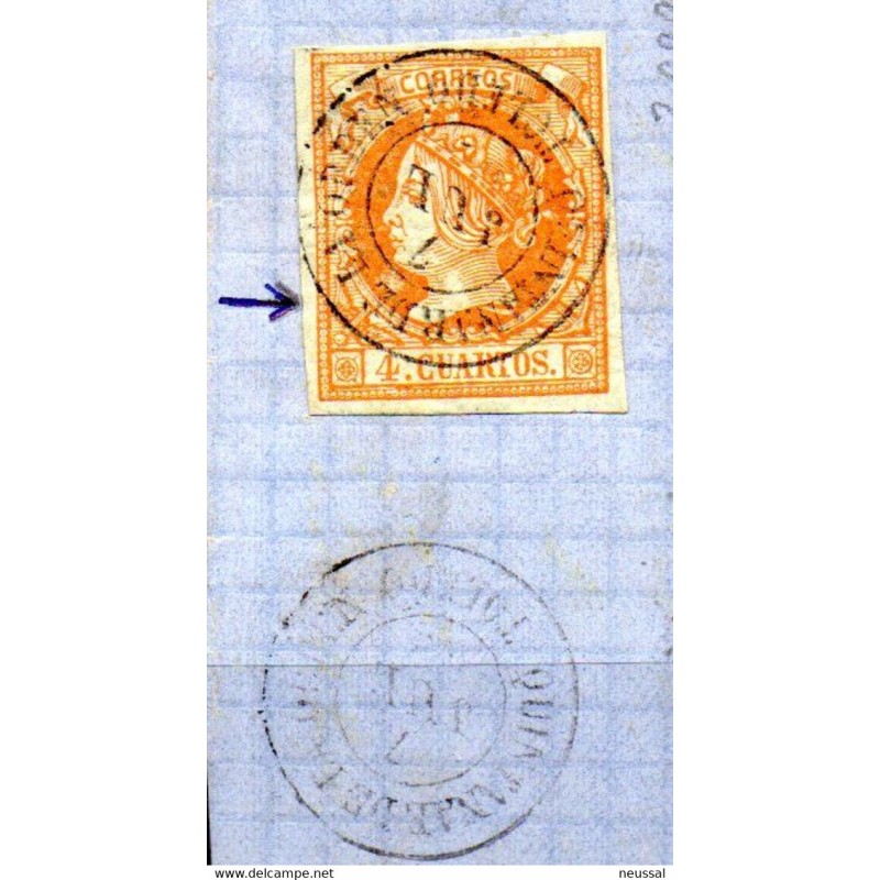Sello cuatro cuartos de 1860 matasellos de quintanar de la orden Sello cuatro cuartos de 1860 matasellos de quintanar de la orden