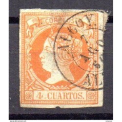 Sello cuatro cuartos de 1860 matasellos de alcoy