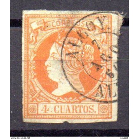 Sello cuatro cuartos de 1860 matasellos de alcoy