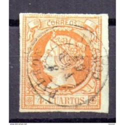 Sello cuatro cuartos de 1860 matasellos de padron