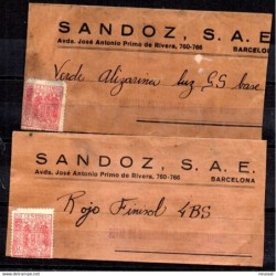 2 sobres con fiscales matasellos  muestras de color