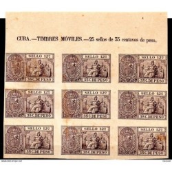 Bloque de 9 sellos de  timbres de cuba