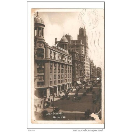 Tarjeta postal gran via madrid circulada