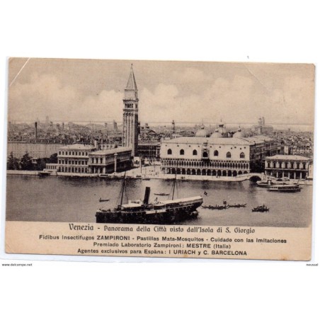 Tarjeta postal de venezia  Panorama de la ciudad Con publicidad por detras laboratorio zampironi