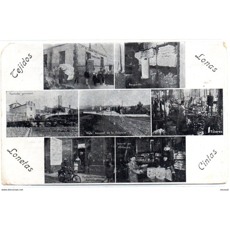 Tarjeta postal de barcelona fabrica de tejidos Ramon casals con publicidad por detras