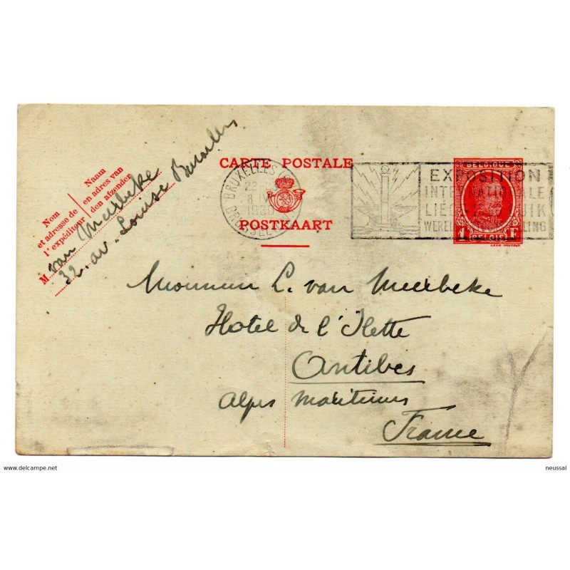 Tarjeta circulada 1930 belgica Tarjeta circulada 1930 belgica