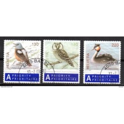 3 sellos de pajaros  suiza