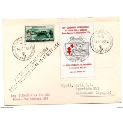 Tarjeta con viñeta y matasellos congreso medicina 1954