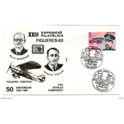 Carta con matasellos  commemorativo vuelo cuatro vientos figueres