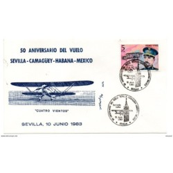 Carta con matasellos  commemorativo vuelo  sevillacamagueyhabanamexico 1983