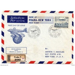 Carta de primer vuelo de prahanueva york de 1946