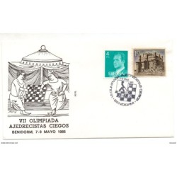 Carta   con matasellos commemorativo  de olimpiadas ajedrecistas ciegos de 1985