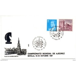Carta   con matasellos commemorativo  campeonato de ajedrez  sevilla 1987