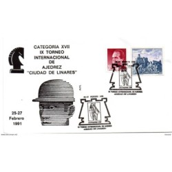 Carta   con matasellos commemorativo  campeonato de ajedrez  Linares 1991