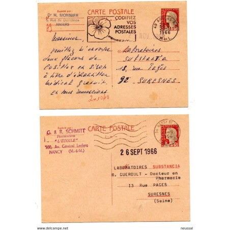 2 enteros postales circulados de 1966