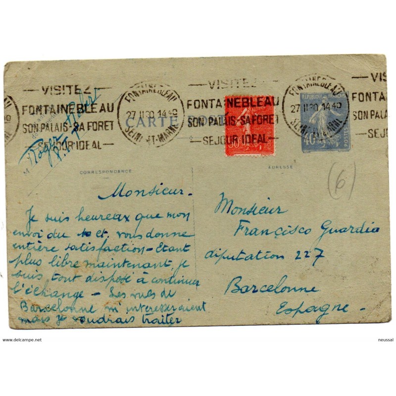 Entero con matasellos 1930 francia Entero con matasellos 1930 francia