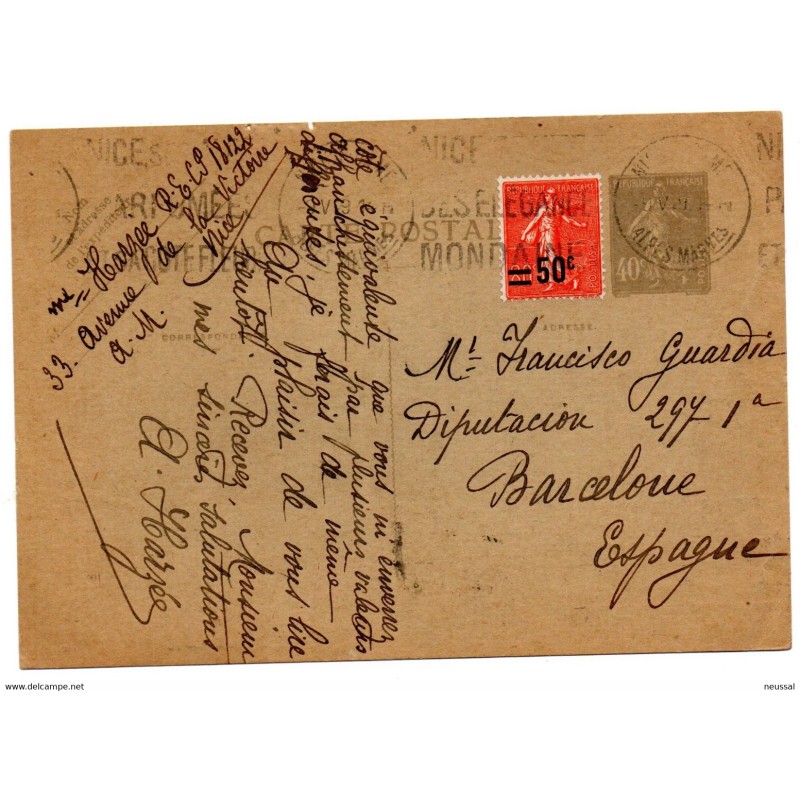 Entero con matasellos 1929 francia Entero con matasellos 1929 francia