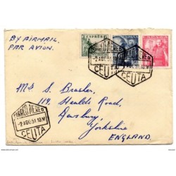 Carta con matasellos correo aereo ceuta de 1951