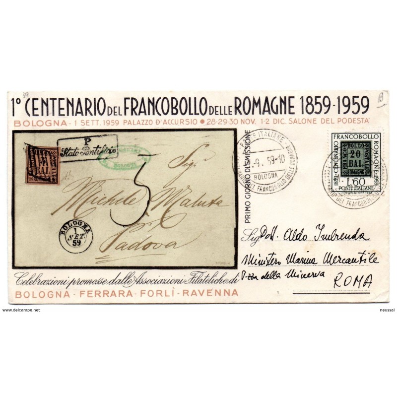 Carta con matasellos commemorativo de centenario del francobollo delle romagne Carta con matasellos commemorativo de centenario del francobollo delle romagne
