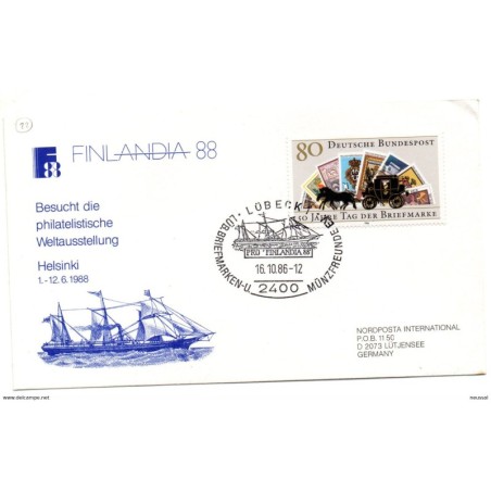 Sobre de primer dia de alemania de 1986 ship