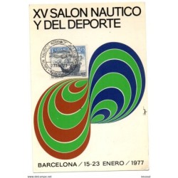 Tarjeta  con mataselllos commemorativo de 1977 salon nautico y del deporte
